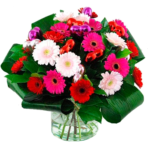 Valentine bouquet mix gerbera pink red lilac (Medium (M))